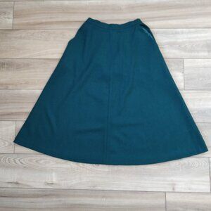 Vintage 100% wool Koret midi A-line skirt deep green Size 12
